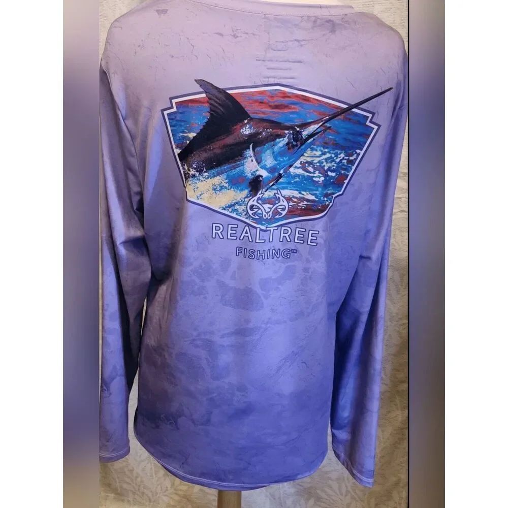 A19 Realtree Fishing Women's Long-Sleeve Performance Shirt-Purple With Swordfish